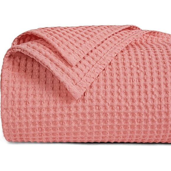 COTTON Waffle Weave Blanket King Size Pink Soft Lightweight Bed Blanket NWT - Picture 2 of 8